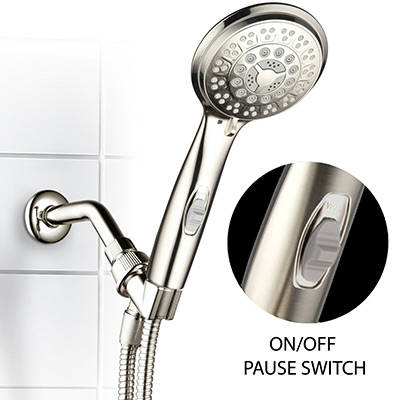 HotelSpa 9 Setting Luxury Brushed Nickel Hand Shower With Patented On Off Pause Switch Best