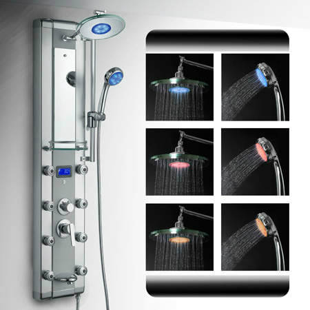 AKDY 5333D Aluminum Rain Style System with 3 Colors LED Shower Panel
