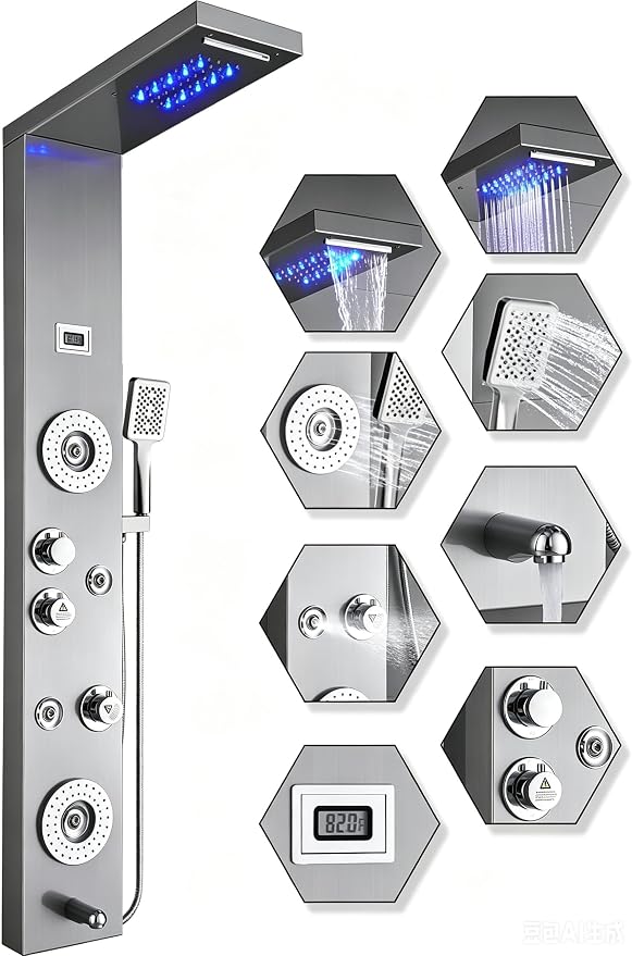 ELLO&ALLO Stainless Steel Shower Panel Tower, 6-Function