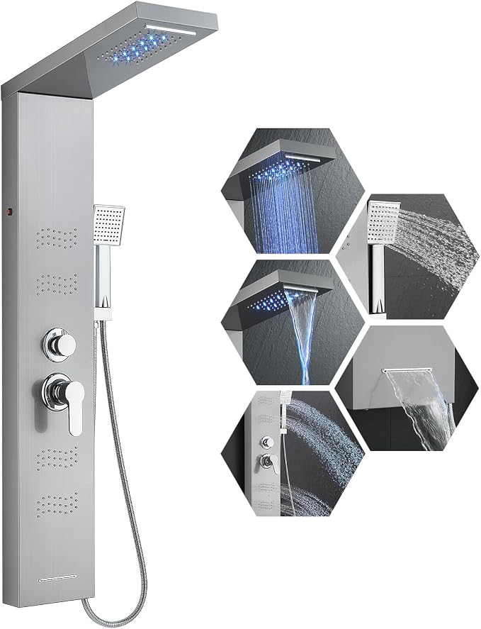 KEOKBON LED Shower Panel Tower, 5-Function Shower System