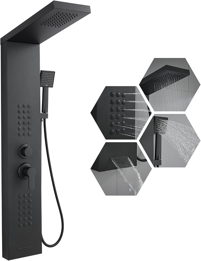 KINKIB Rainfall Shower Panel System, 4-in-1, Matte Black