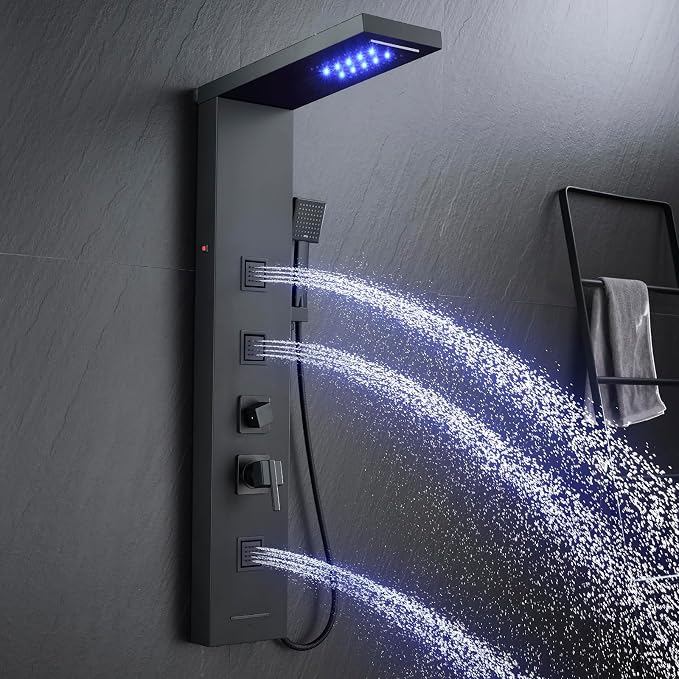 MENATT 5-in-1 LED Shower Panel Tower, Matte Black