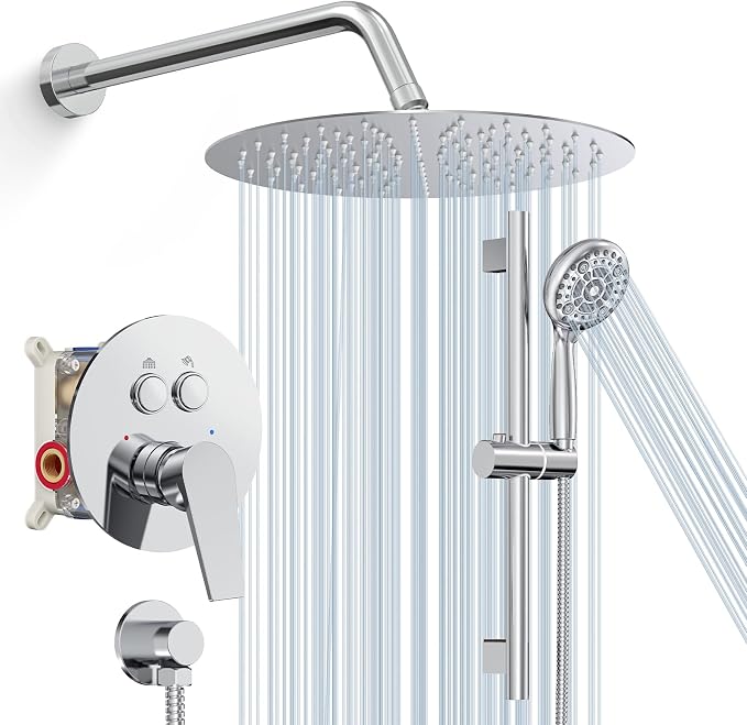 SR SUN RISE 10" Shower Faucet Set with Slide Bar, Polished Chrome