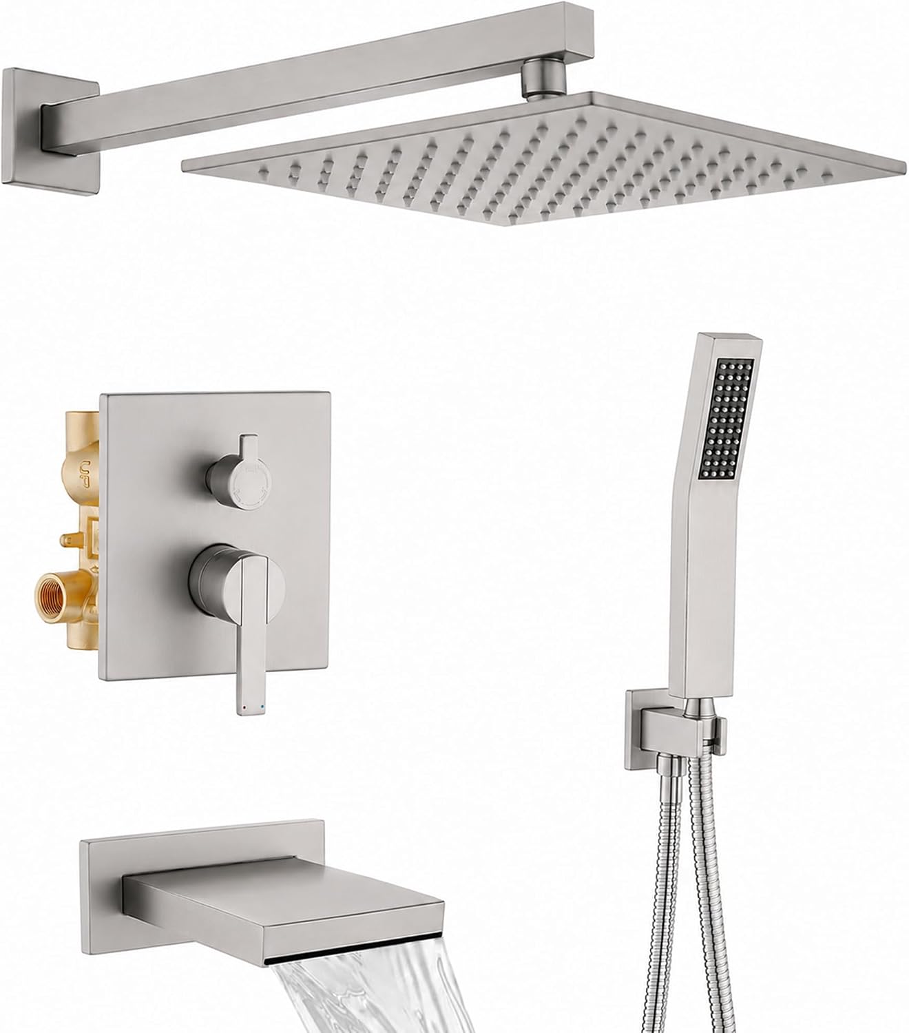 All-Metal Shower System with Tub Spout, 10-Inch Rain Shower Head and Handheld Shower