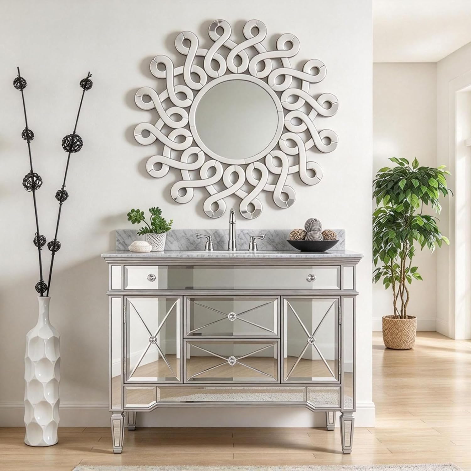 44" All-Mirrored Reflection Austin Bathroom Sink Vanity, Model N-755W
