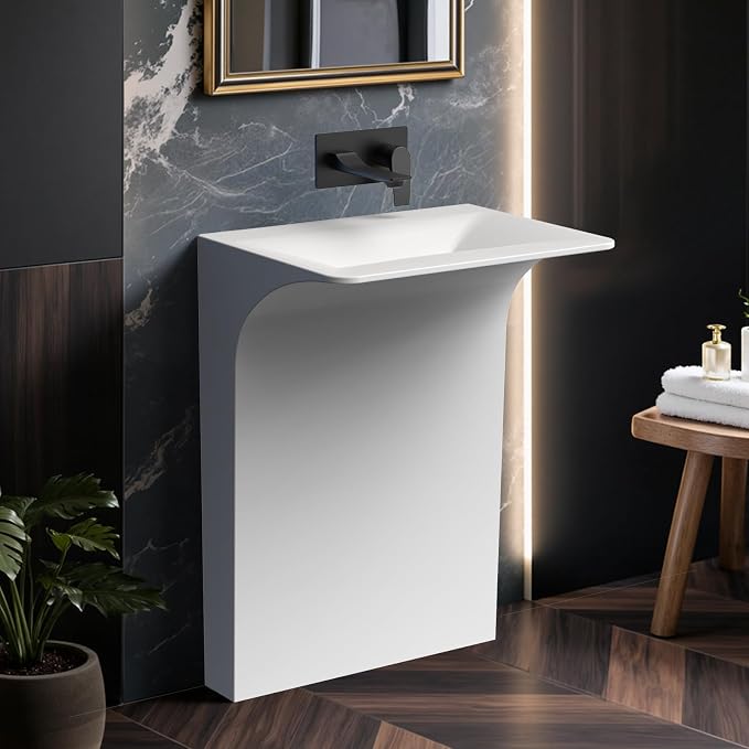 BCANHOME 23.2" Luxury Solid Surface Pedestal Sink