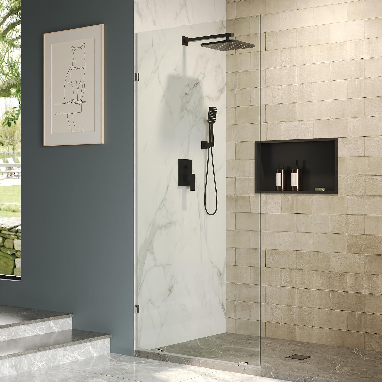 DeerValley Frameless Shower Glass Panel 36" x 78", 3/8" Tempered Glass, Silver
