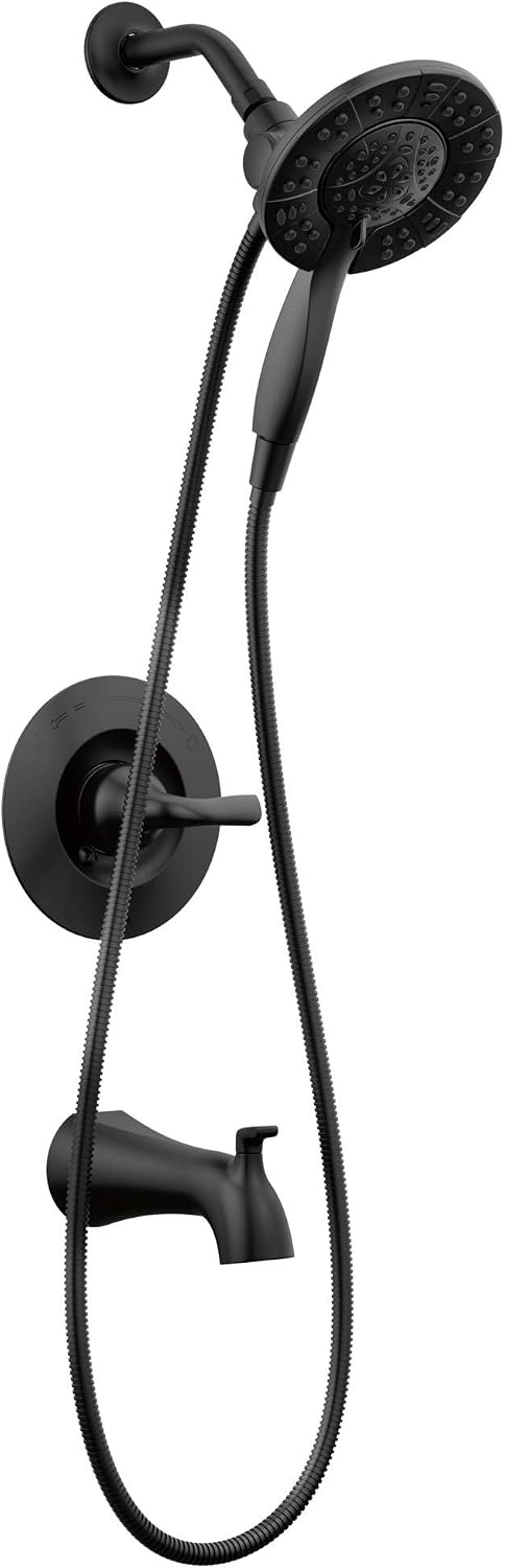 Delta Arvo 14 Series Matte Black Tub and Shower Faucet Set with In2ition 2-in-1 Dual Shower Head