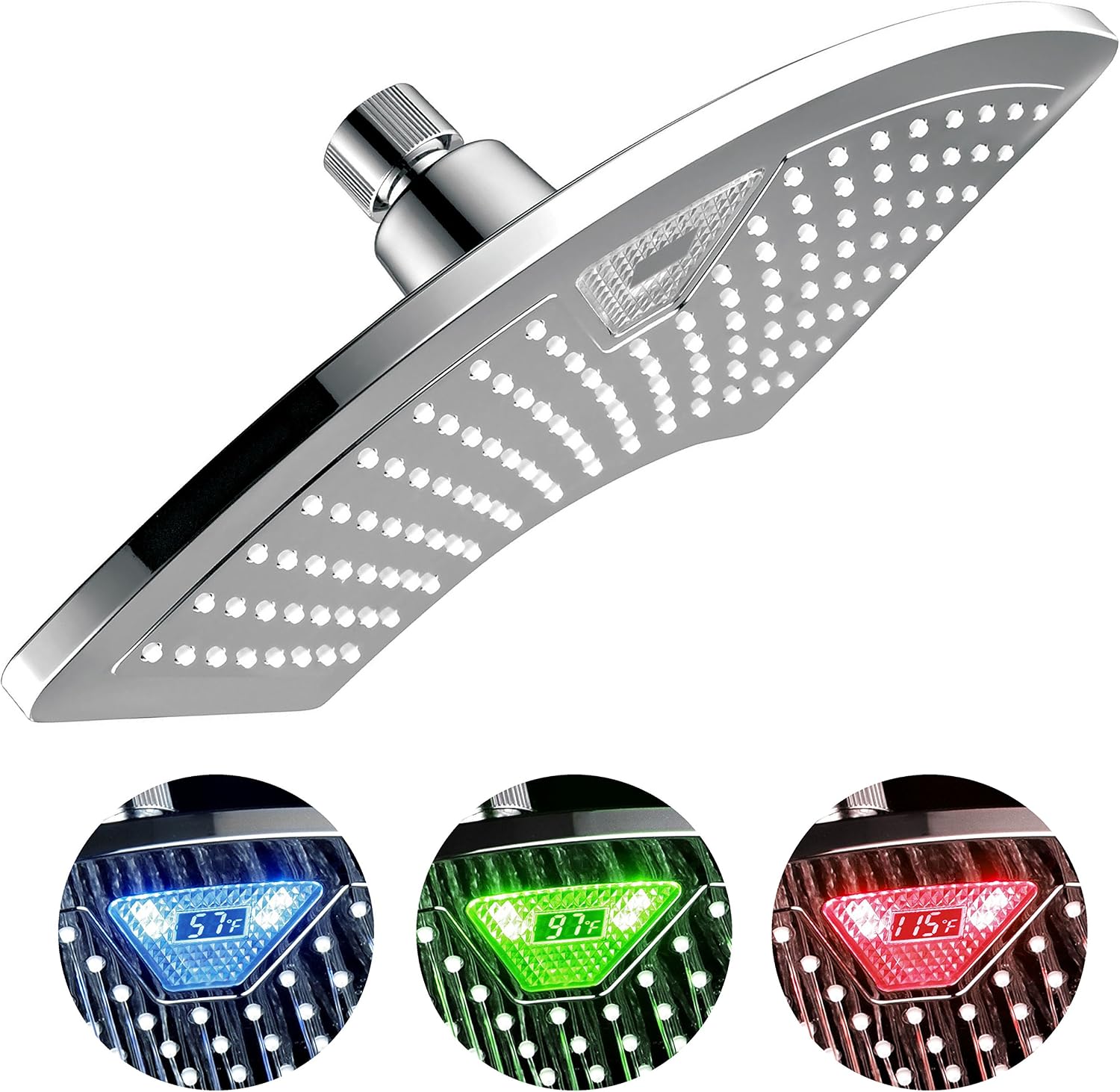 Dream Spa AquaFan 12-Inch All-Chrome Rainfall LED Shower Head with LCD Temperature Display