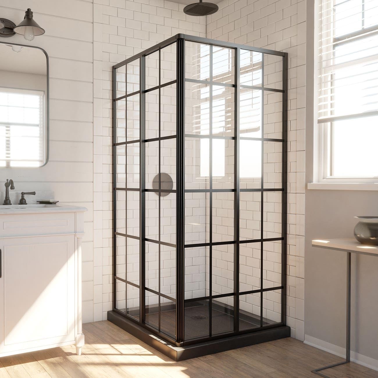 DreamLine French Corner 34 1/2 in. Framed Sliding Shower Enclosure, Satin Black