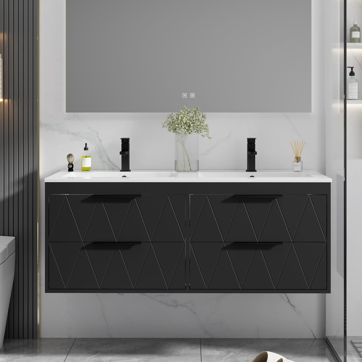 eclife 48" Floating Bathroom Vanity with Double Sink Combo, Wall-Mounted, Soft-Closing Drawers