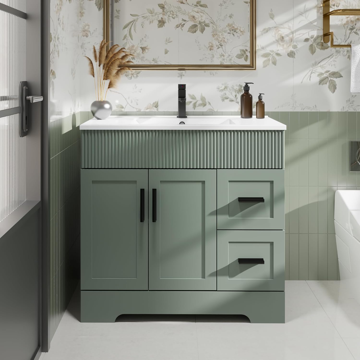 eclife 36" Bathroom Vanity Sink Combo with Painted Surface, Drawers and Undermount White Sink