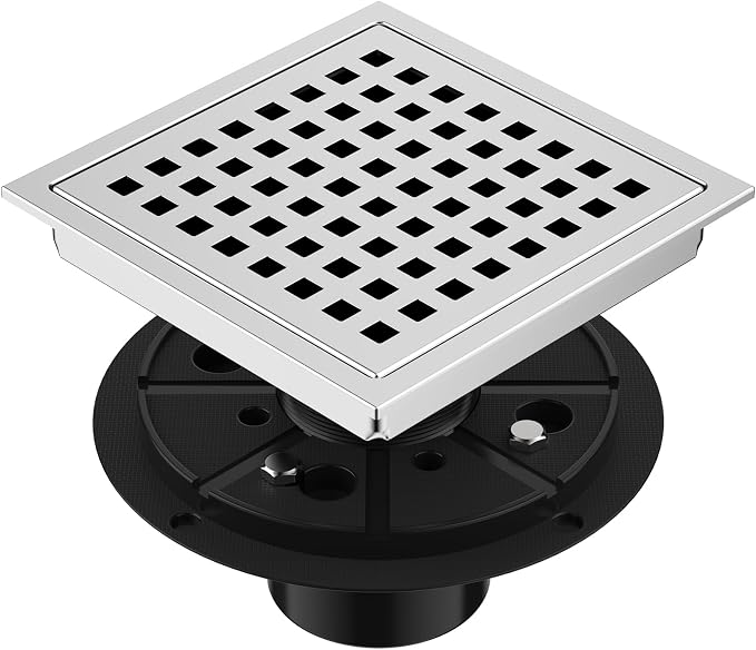 EXF 6" Square Shower Floor Drain, Chrome