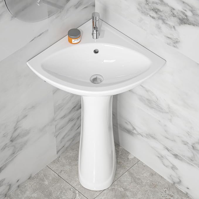 HOMLYLINK Corner Pedestal Sink, 22.75" Wide (1 Hole)