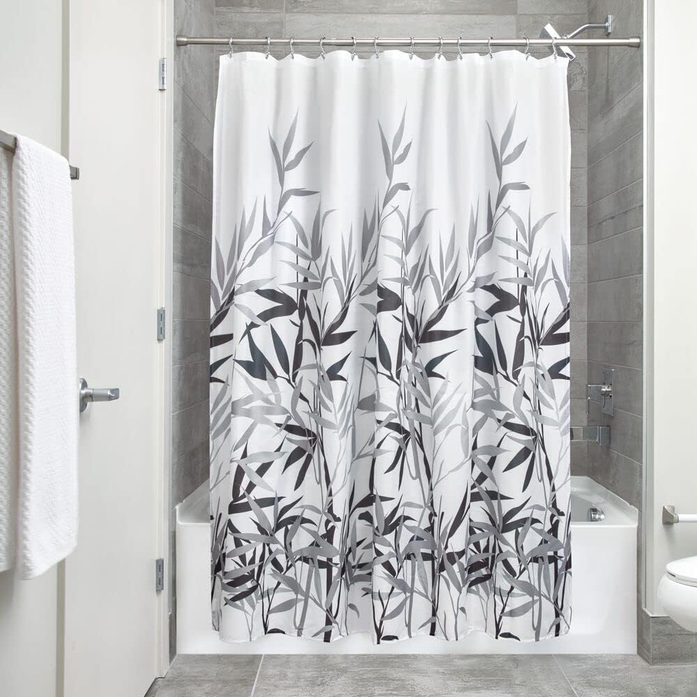 InterDesign Anzu Polyester Shower Curtain, Gray Print, Botanical Garden Design