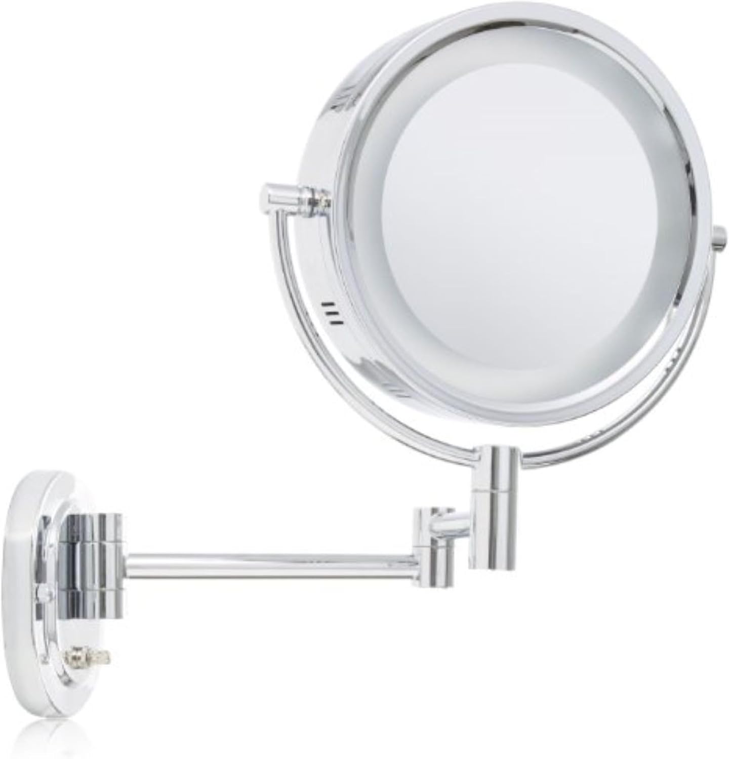 JERDON Lighted Wall-Mount Makeup Mirror, 5X Magnification, Chrome, HL65C