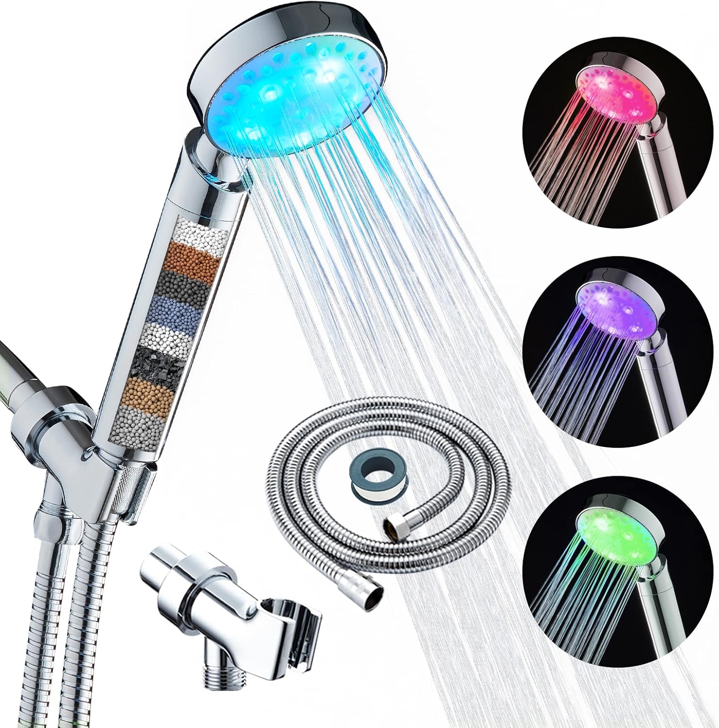 KAIREY Filtered LED Shower Head for Hard Water, 7 Color Handheld with 60-Inch Hose