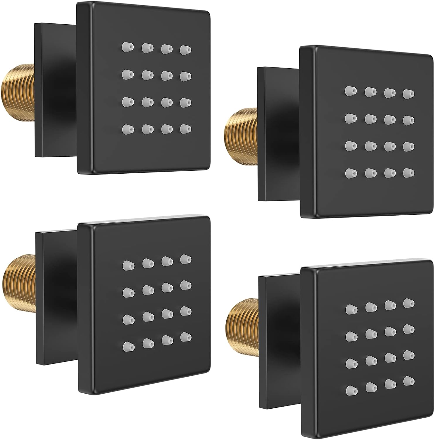 Matte Black Brass Square Shower Body Spray Jets, 4-Piece Set