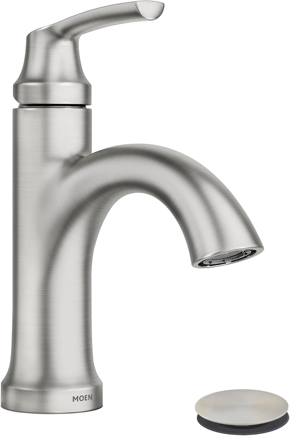 Moen Wellton 84980SRN One-Handle Bathroom Faucet with Drain, Spot Resist Nickel