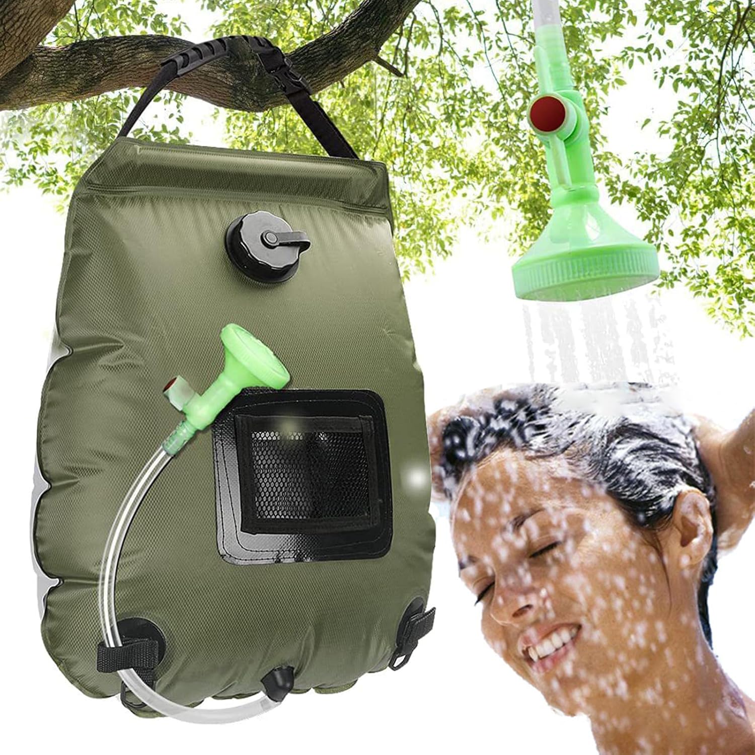 Solar Shower Bag, 5 Gal/20L, with Removable Hose and On-Off Shower Head
