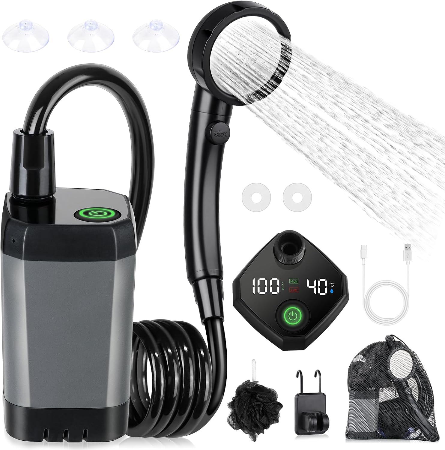 Spopal Portable Camping Shower, 6000mAh Rechargeable Shower Pump