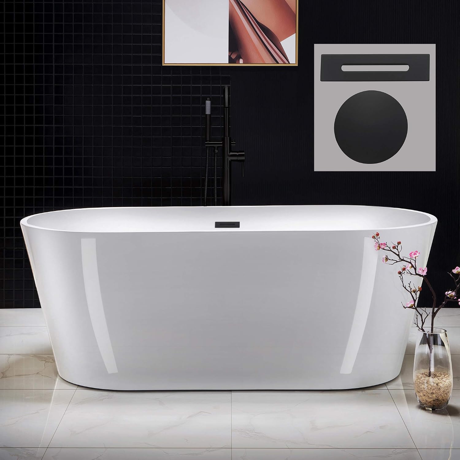 WOODBRIDGE 67" Acrylic Freestanding Bathtub, Contemporary Soaking Tub, White
